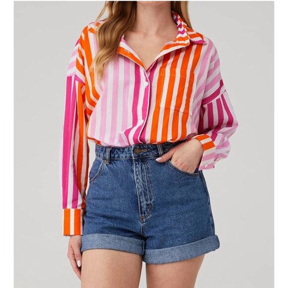 BEACH RIOT Alexa Top en Sunset Stripes Pink Orange Size S/M - Picture 6 of 10